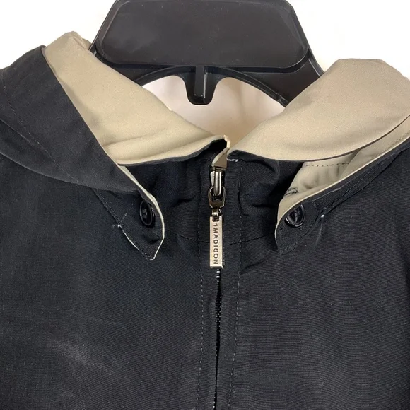 Black and Taupe 1 Madison Hooded Raincoat with Detachable Hood - Picture 3 of 6